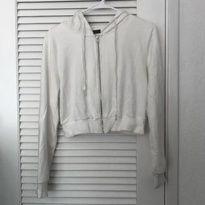 Zaful White Cropped Zip Up Hoodie
